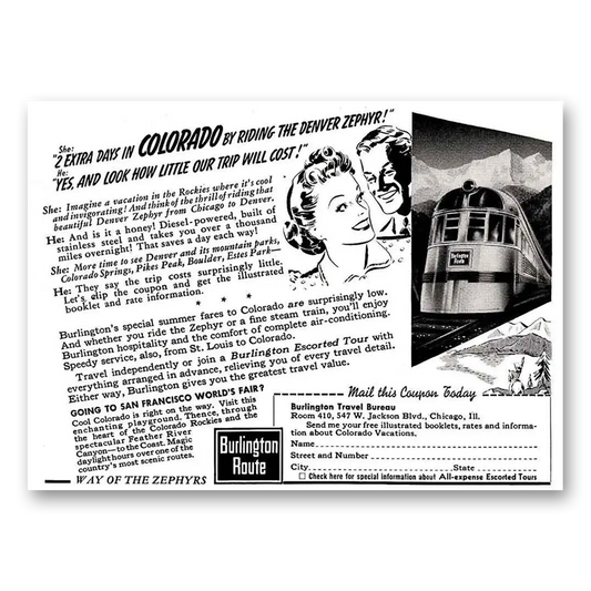 1940 Burlington Route Colorado Vintage Magazine Print Ad