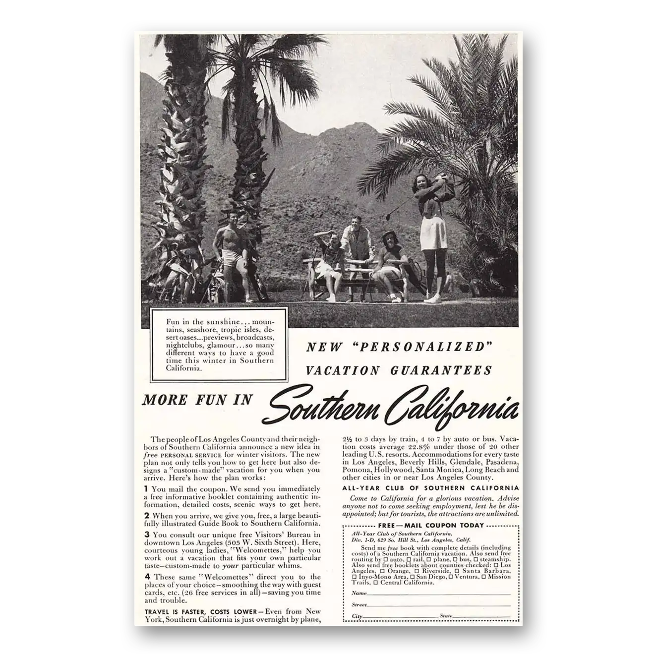 1940 Southern California Golf More Fun In Southern California Vintage Magazine Print Ad