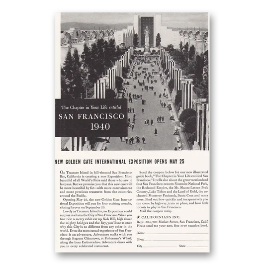 1940 San Francisco California Golden Gate International Exposition Vintage Magazine Print Ad