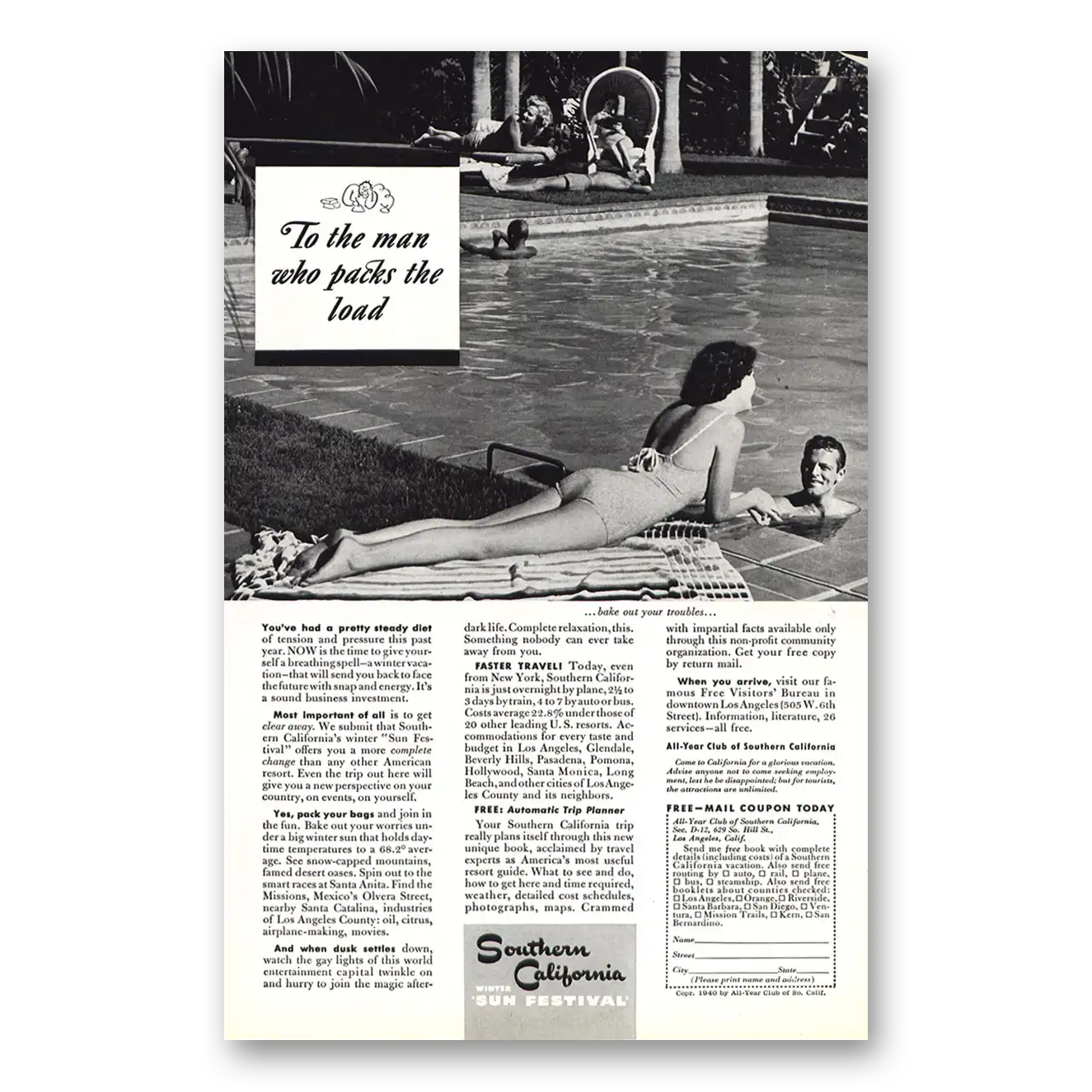 1940 Southern California Man Who Packs the Load Vintage Magazine Print Ad