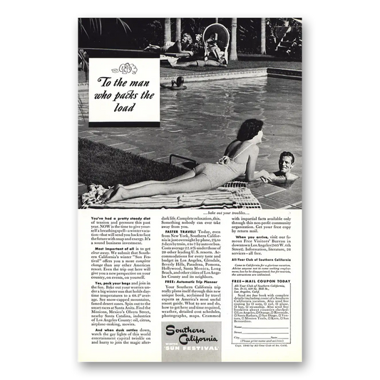 1940 Southern California Man Who Packs the Load Vintage Magazine Print Ad