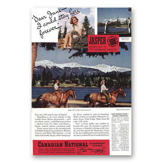 1940 Canadian National Railways Dear Jane I Could Stay Here Forever Jasper Vintage Magazine Print Ad