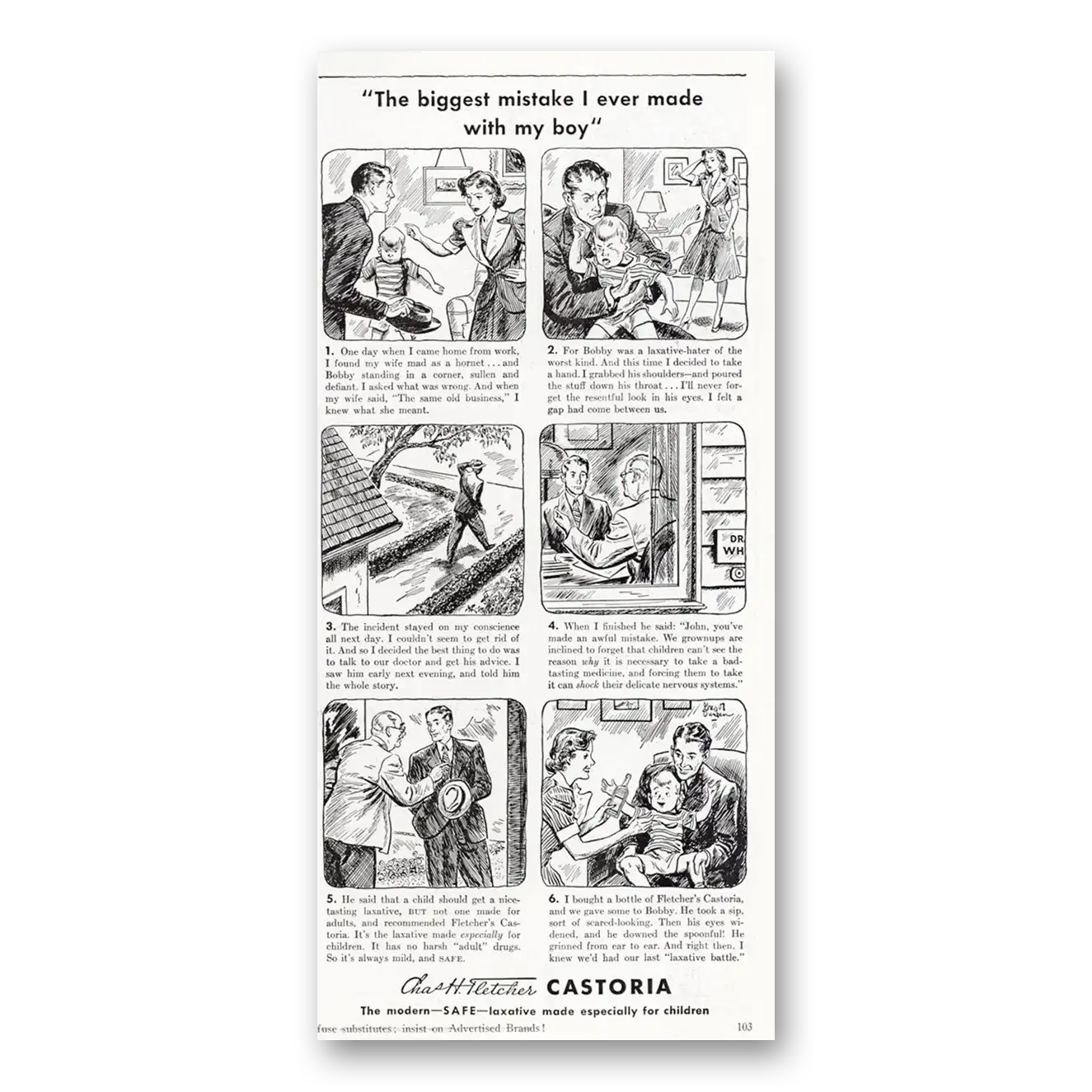 1940 Castoria Castoria Biggest Mistake I Ever Made With My Boy Vintage Magazine Print Ad