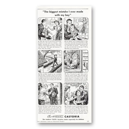 1940 Castoria Castoria Biggest Mistake I Ever Made With My Boy Vintage Magazine Print Ad