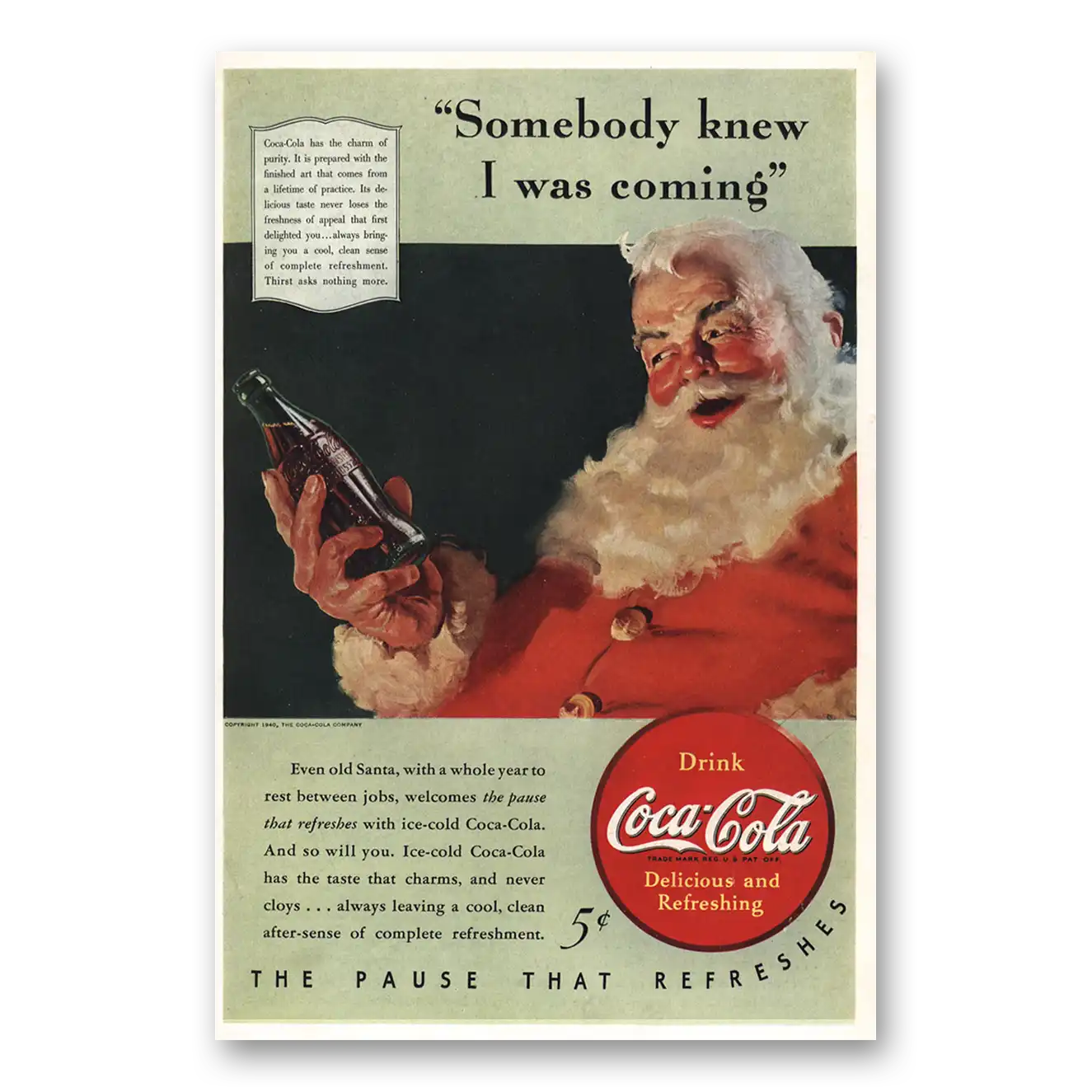 1940 Coca Cola Somebody Knew I Was Coming Vintage Magazine Print Ad