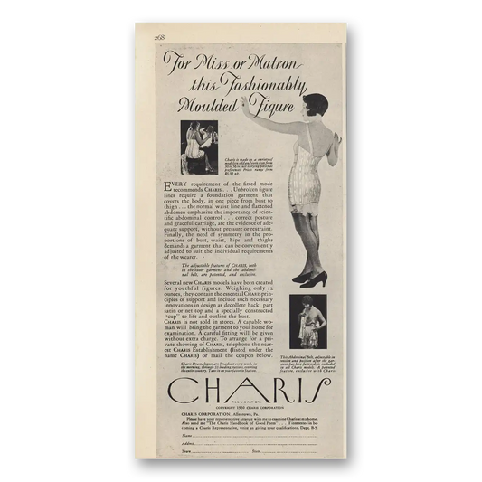 1930 Charis Foundation Garments Foundation Garment Miss or Matron Vintage Magazine Print Ad