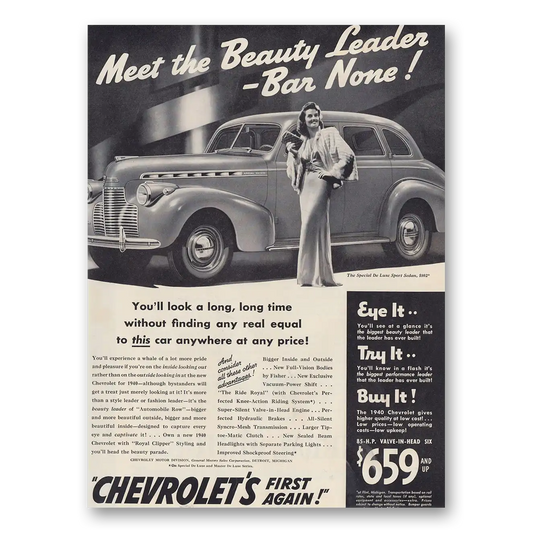 1939 Chevrolet Special De Luxe Meet the Beauty Leader Bar None Vintage Magazine Print Ad