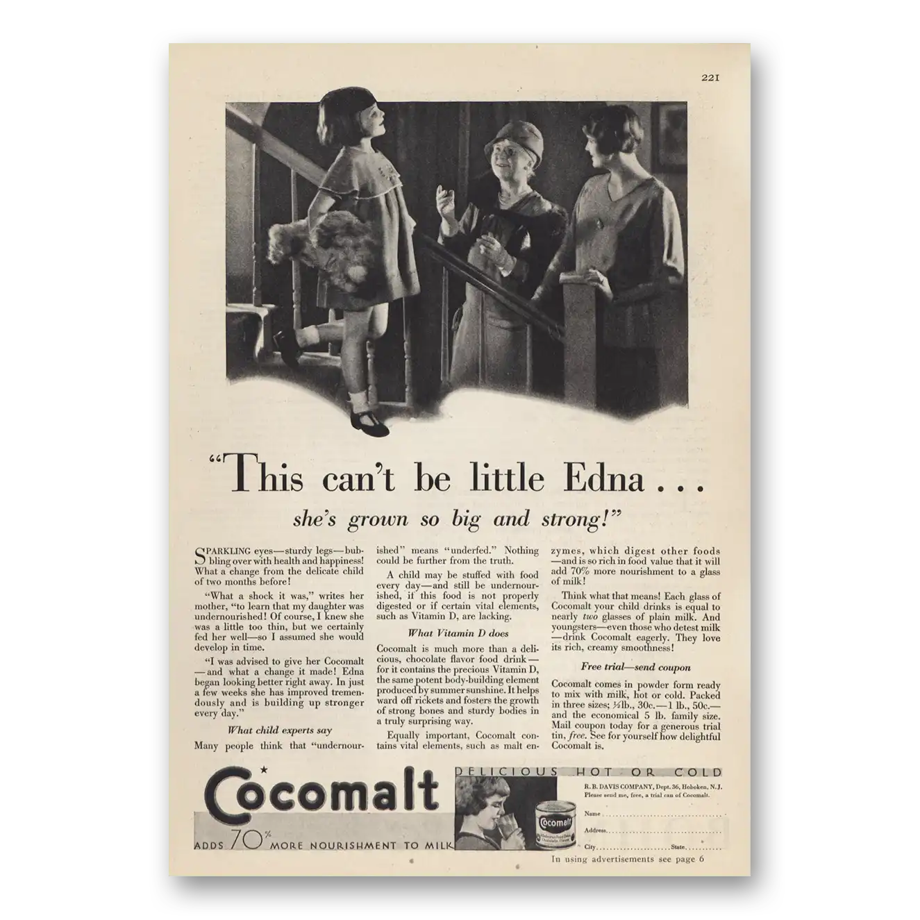 1930 Cocomalt This Cant Be Little Edna Vintage Magazine Print Ad