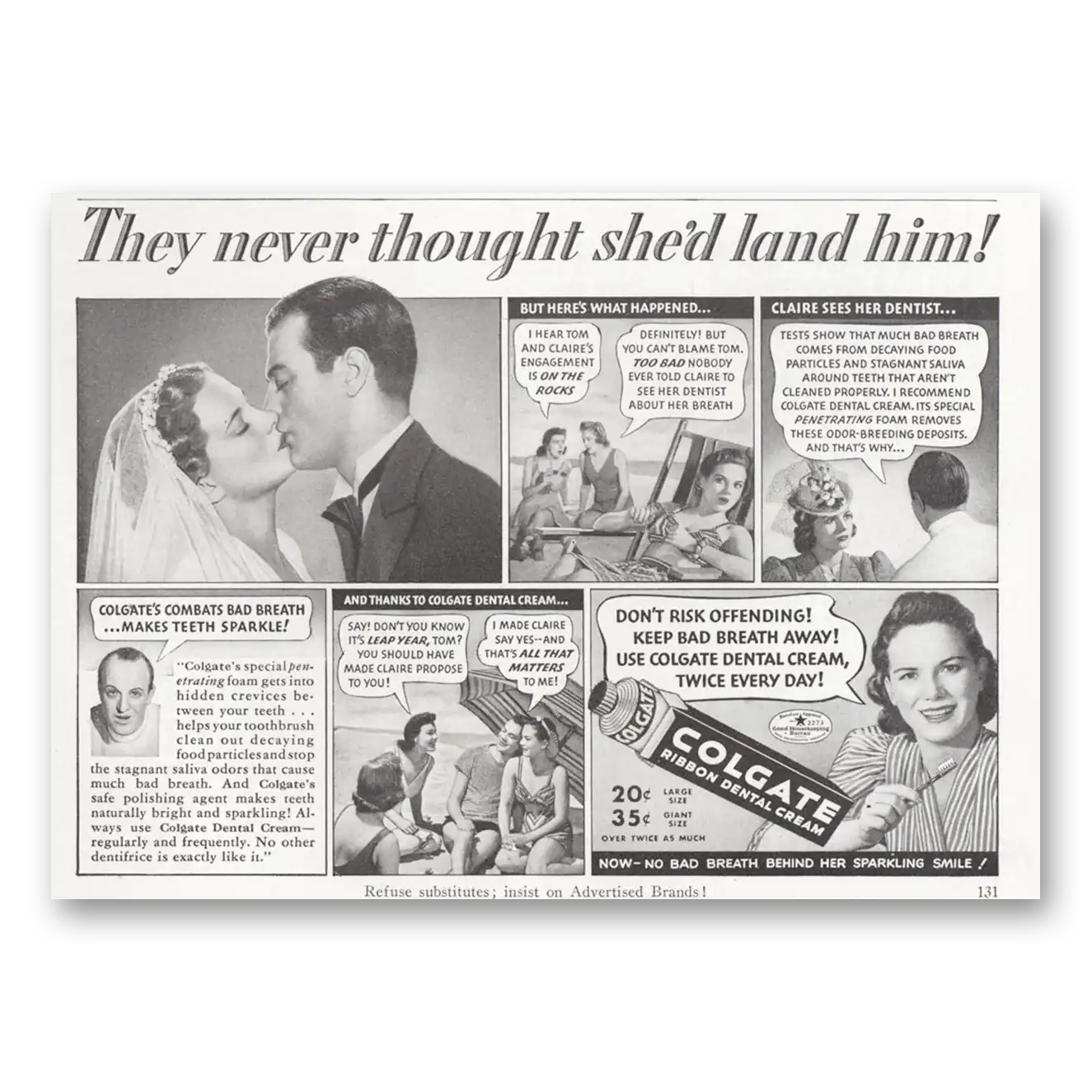 1940 Colgate Dental Cream They Never Thought She'd Land Him Vintage Magazine Print Ad