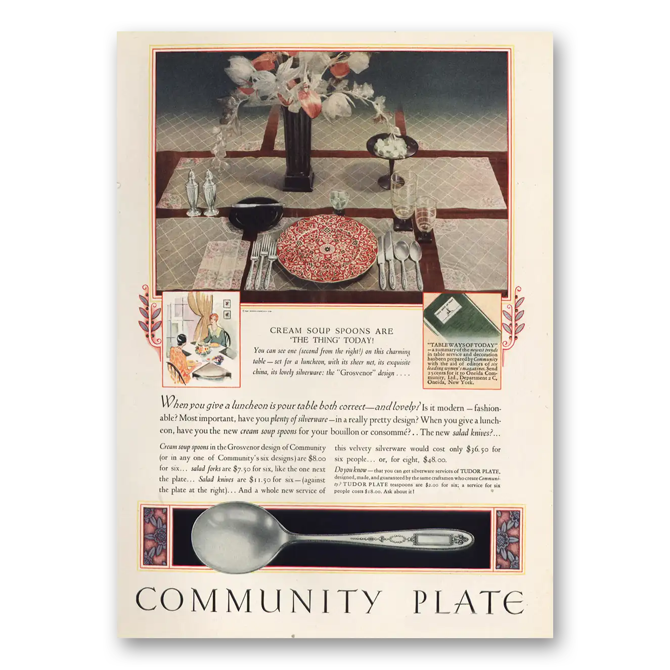 1930 Community Plate Cream Soup Spoons Are the Thing Today Vintage Magazine Print Ad