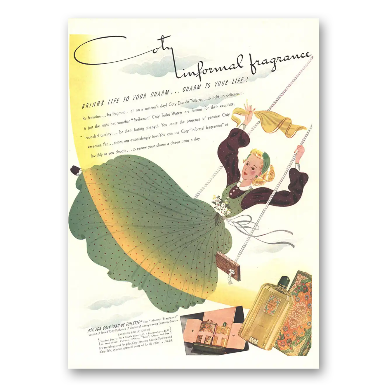 1940 Coty Perfume Eau De Toilette Informal Fragrance Vintage Magazine Print Ad