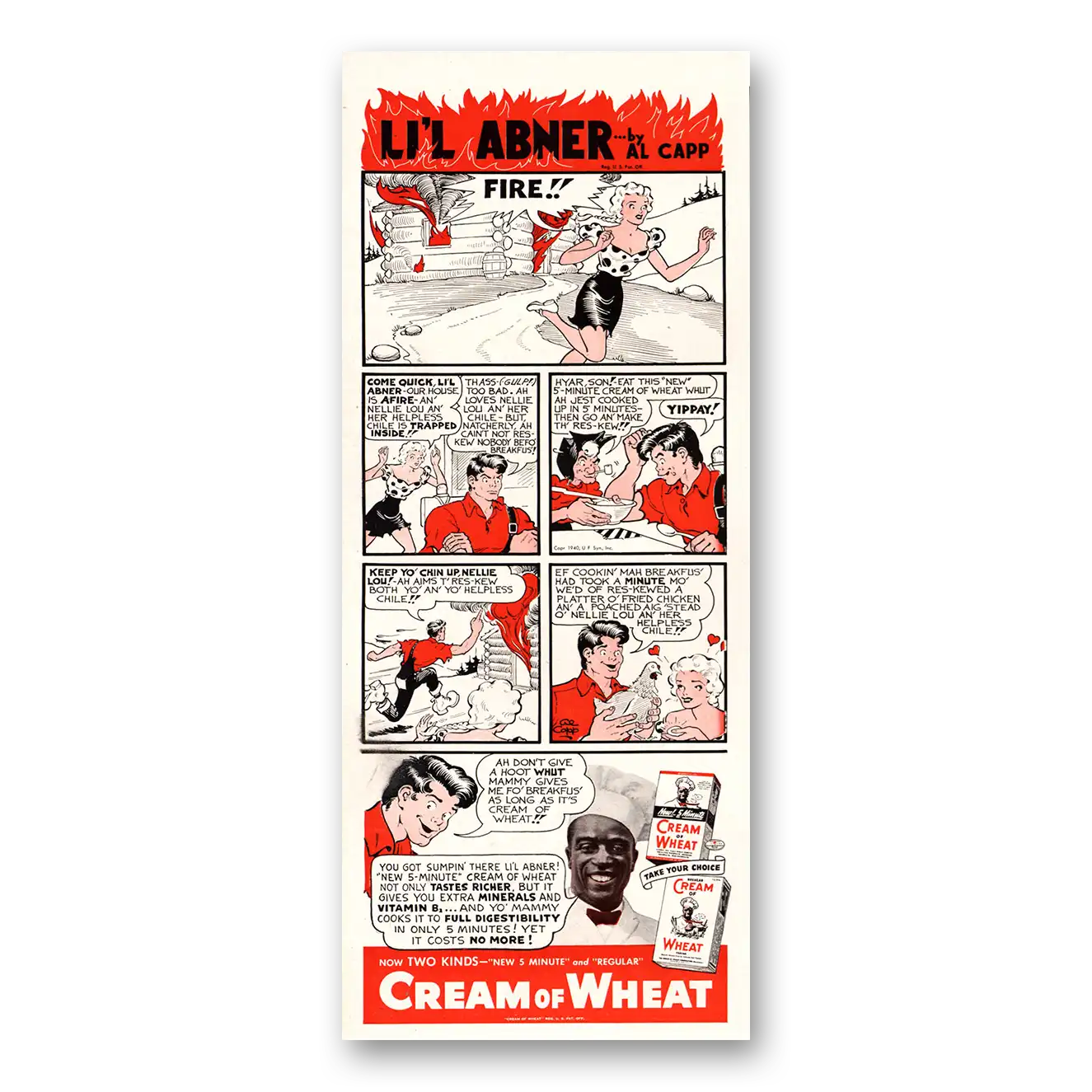 1940 Cream of Wheat Lil Abner Fire Vintage Magazine Print Ad