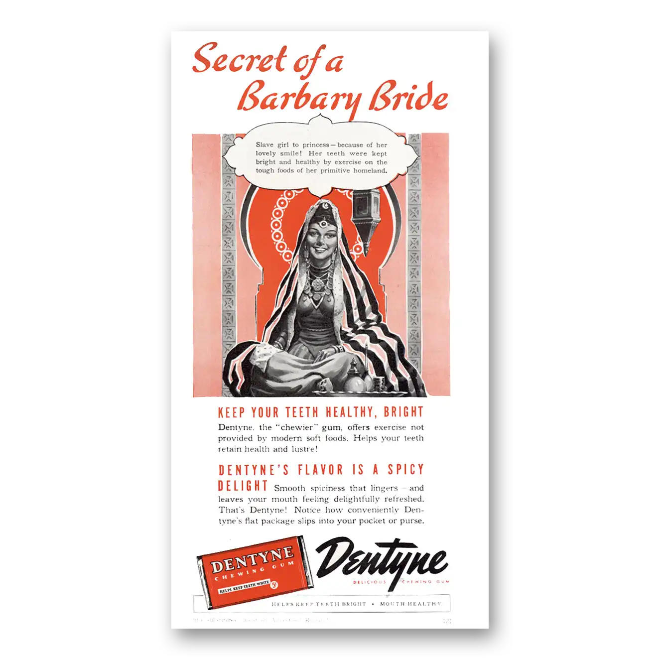 1940 Dentyne Secret of Barbary Bride Vintage Magazine Print Ad