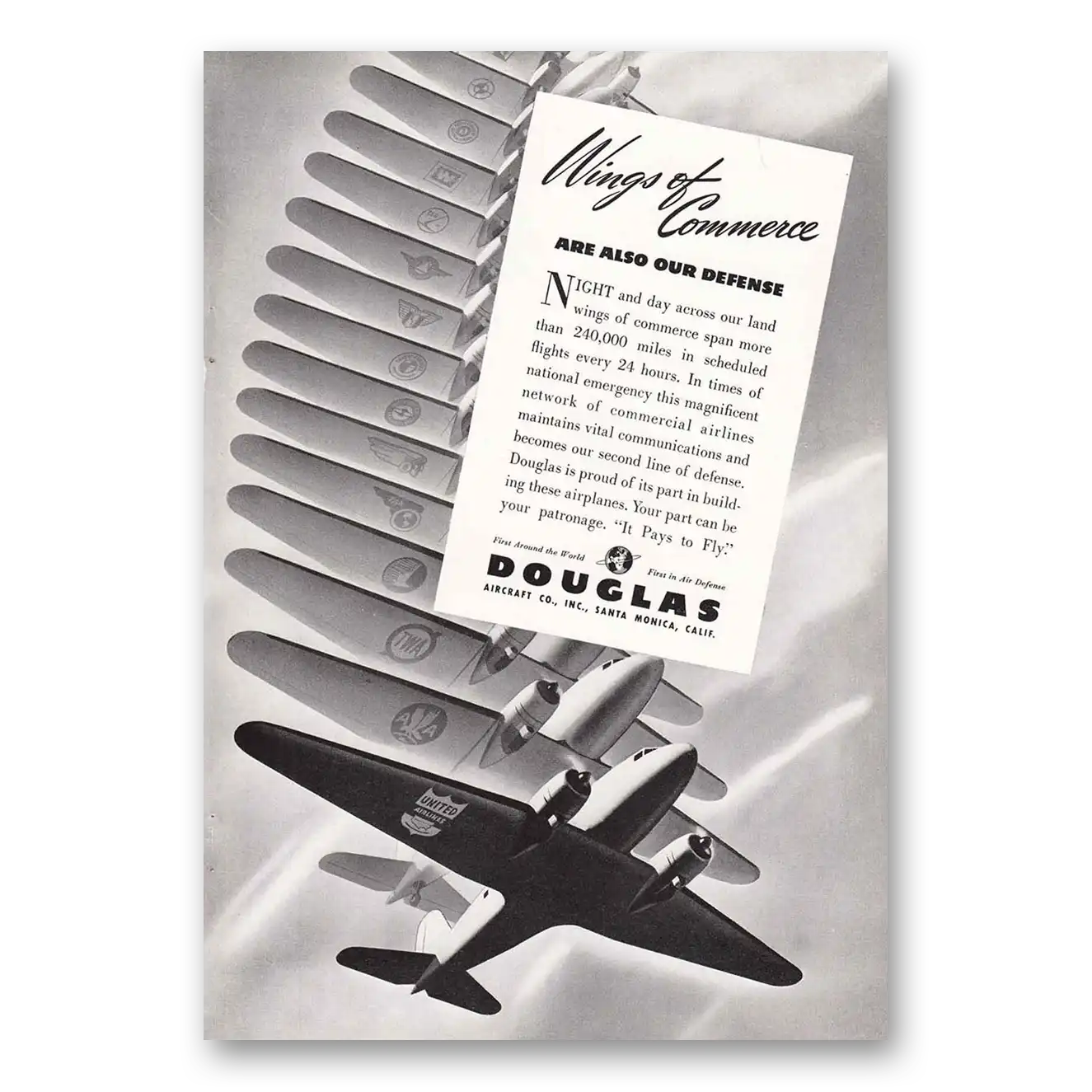 1940 Douglas Wings of Commerce Vintage Magazine Print Ad