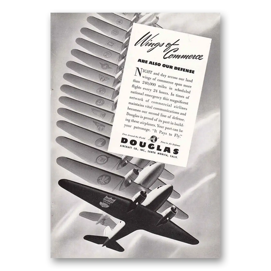 1940 Douglas Wings of Commerce Vintage Magazine Print Ad