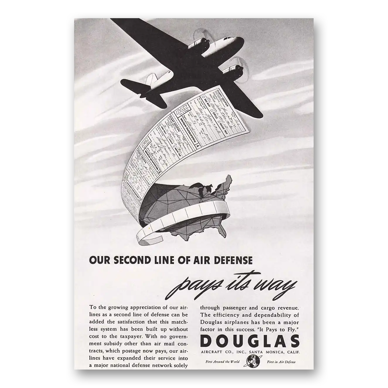 1940 Douglas Second Line of Air Defense Vintage Magazine Print Ad