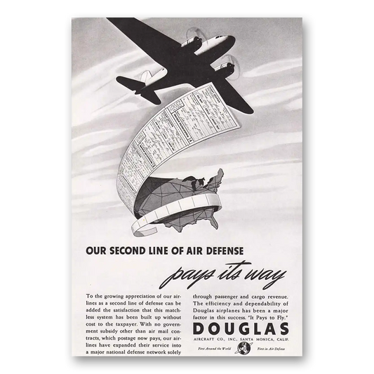 1940 Douglas Second Line of Air Defense Vintage Magazine Print Ad