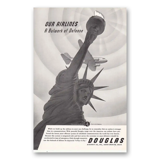 1940 Douglas Bulwark of Defense Statue of Liberty Vintage Magazine Print Ad