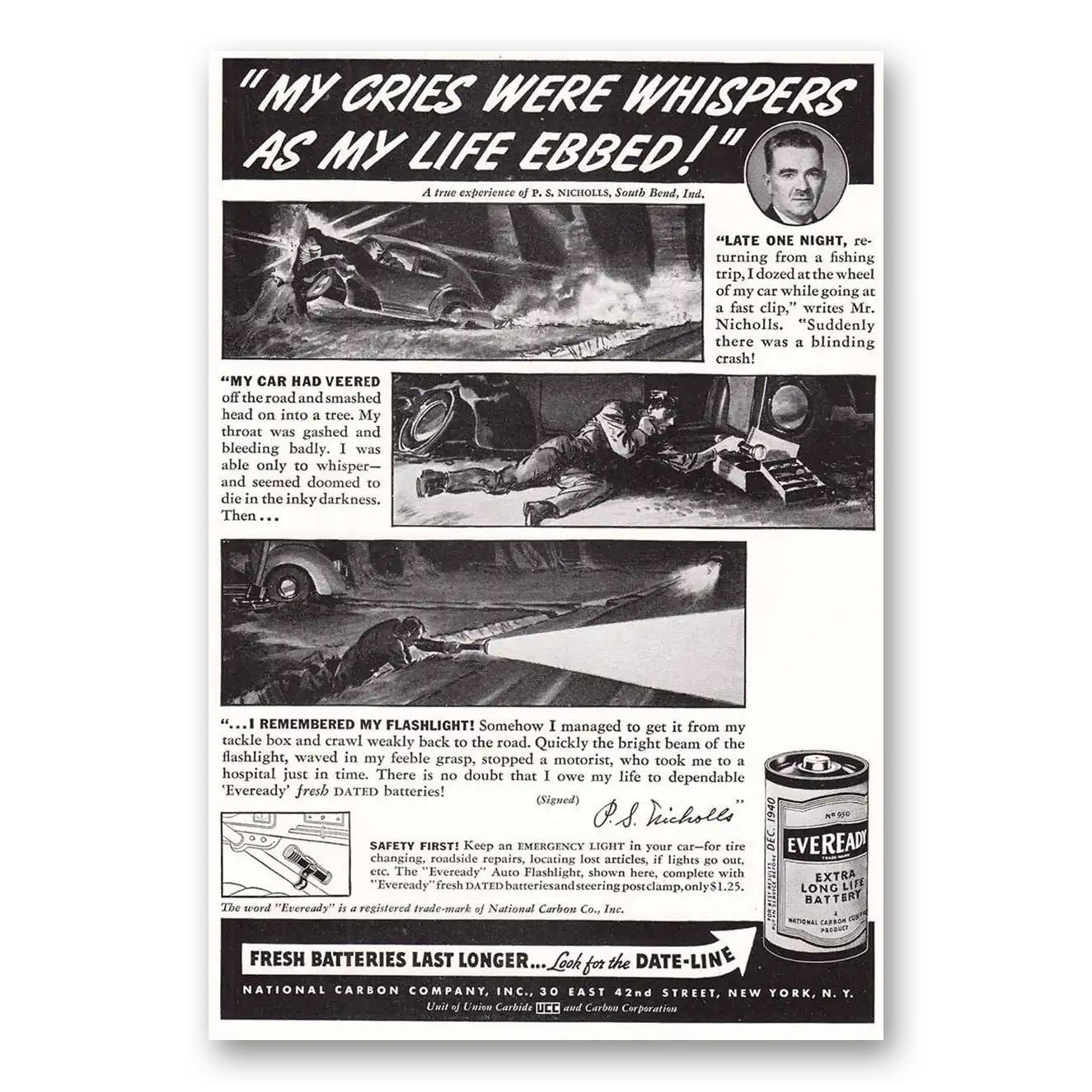 1940 Eveready Batteries My Cries were Whispers Vintage Magazine Print Ad