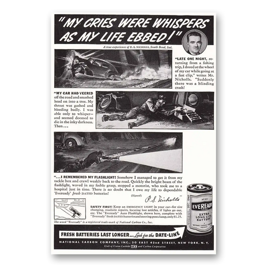 1940 Eveready Batteries My Cries were Whispers Vintage Magazine Print Ad