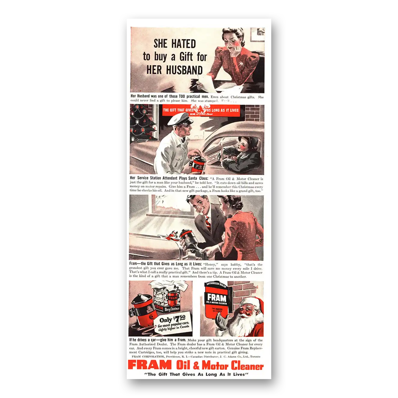 1940 Fram Oil She Hated to Buy a Gift for Her Husband Vintage Magazine Print Ad