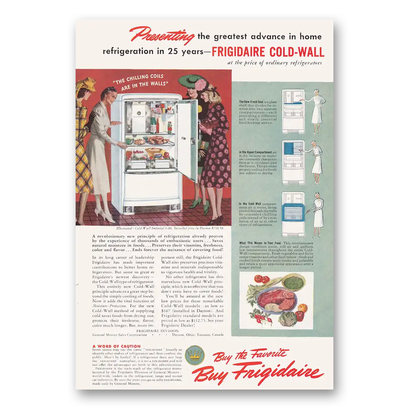 1940 Frigidaire Refrigerator Cold Wall Chilling Coils Vintage Magazine Print Ad