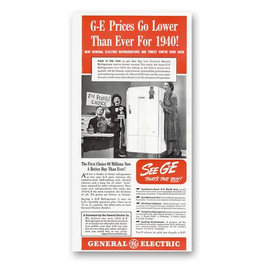 1940 General Electric Refrigerator Peoples Choice Vintage Magazine Print Ad