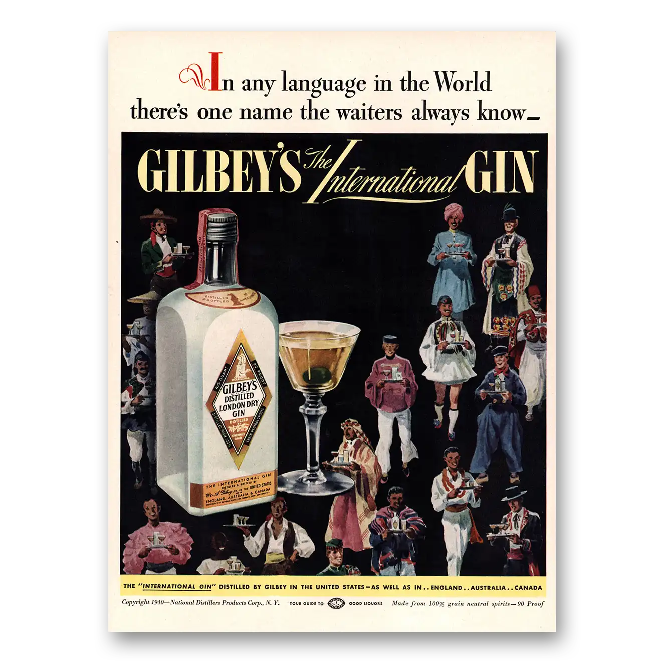 1940 Gilbeys Gin Any Language In the World Vintage Magazine Print Ad