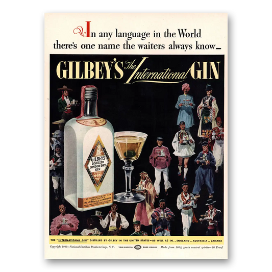 1940 Gilbeys Gin Any Language In the World Vintage Magazine Print Ad