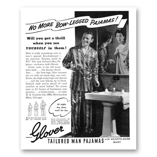 1940 Glover Tailored Man Pajamas No More Bow Legged Vintage Magazine Print Ad