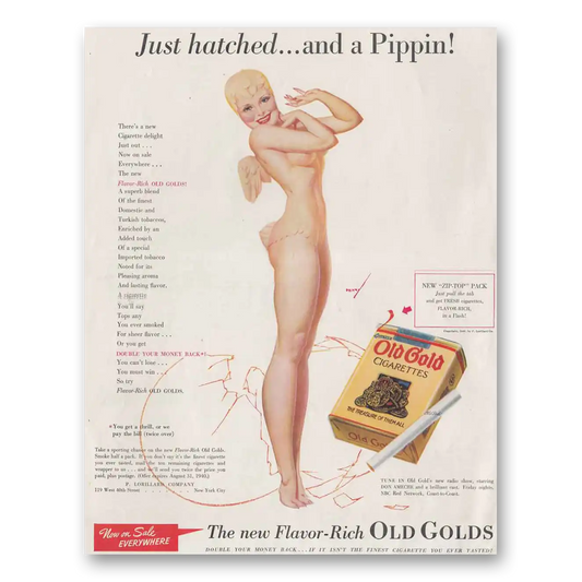 1940 Old Gold Cigarettes Just Hatched and a Pippin Vintage Magazine Print Ad