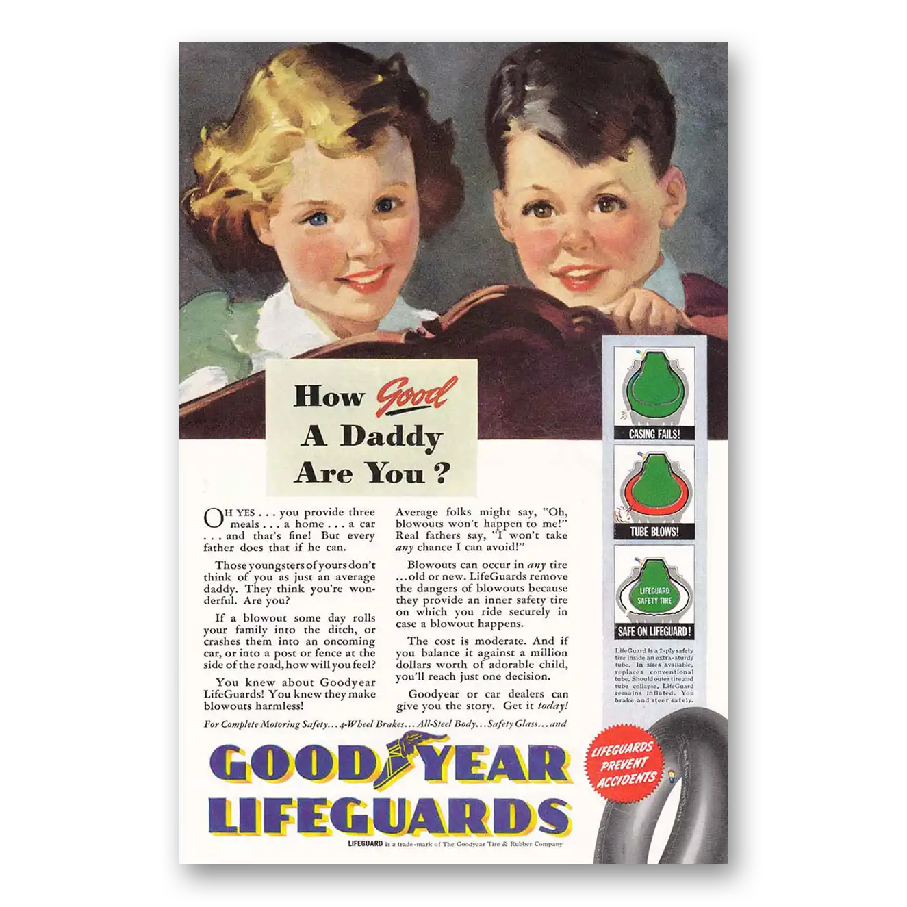 1940 Goodyear Tires How Good a Daddy Vintage Magazine Print Ad