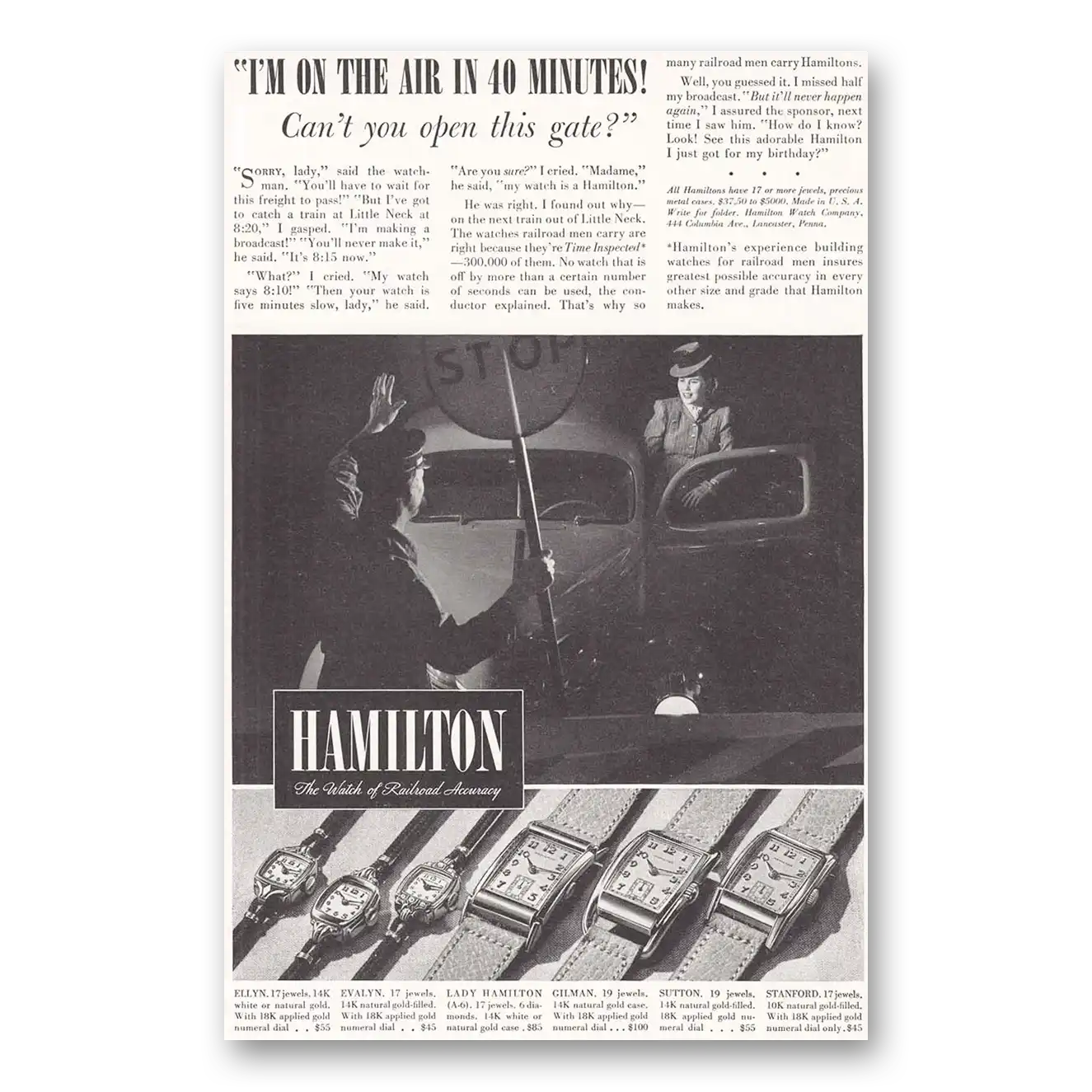 1940 Hamilton Watch On the Air In 40 Minutes Vintage Magazine Print Ad