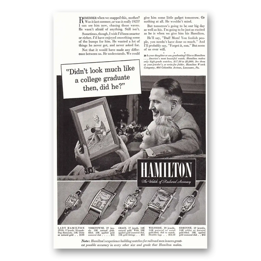 1940 Hamilton Watch College Graduate Vintage Magazine Print Ad