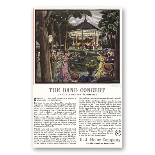 1940 Heinz Band Concert Gazebo Vintage Magazine Print Ad