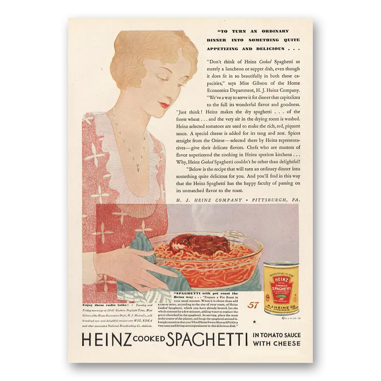 1930 Heinz Cooked Spaghetti Ordinary Dinner Vintage Magazine Print Ad