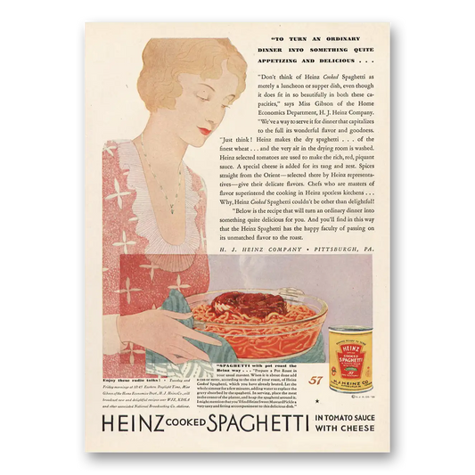 1930 Heinz Cooked Spaghetti Ordinary Dinner Vintage Magazine Print Ad