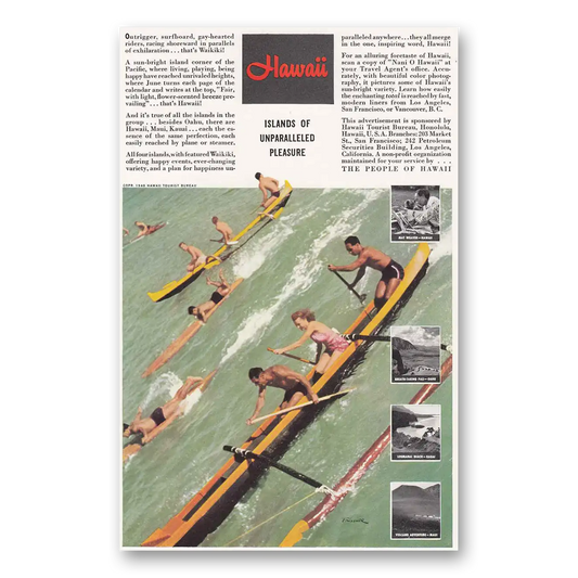 1940 Hawaii Outrigger Surfboard Gay Hearted Riders Vintage Magazine Print Ad