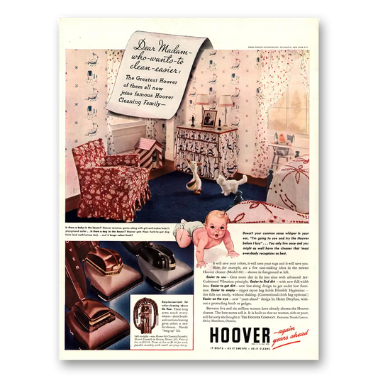 1940 Hoover Vacuum Dear Madam Who Wants to Clean Easier Vintage Magazine Print Ad