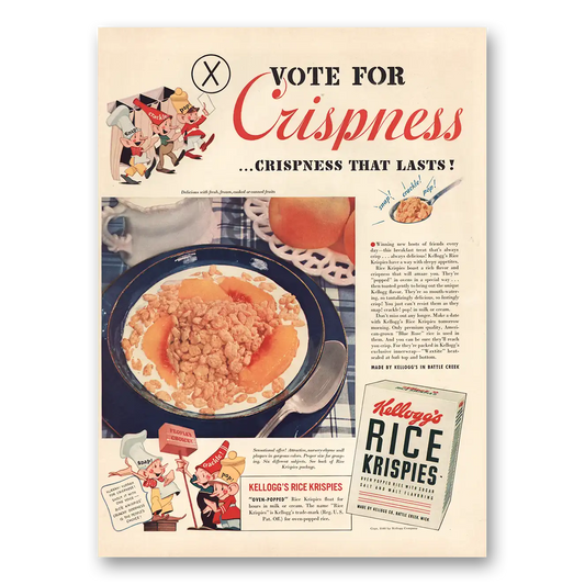 1940 Kelloggs Rice Krispies Cereal Vote Vintage Magazine Print Ad