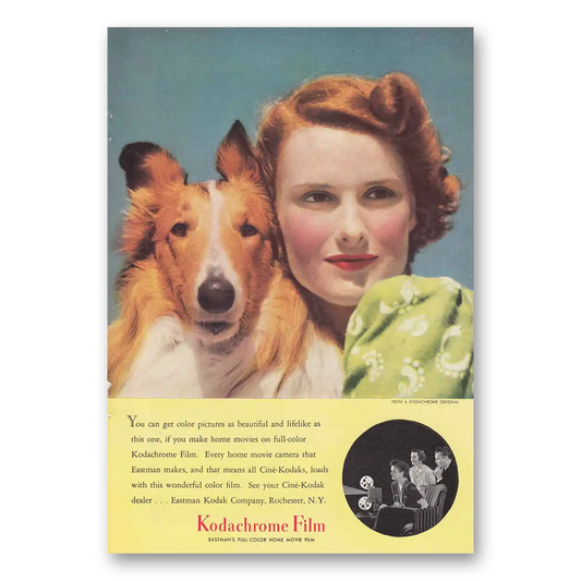 1940 Kodachrome Film Girl Collie Vintage Magazine Print Ad