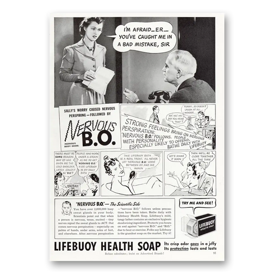 1940 Lifebuoy Soap Health Soap Nervous BO Bad Mistake Sir Vintage Magazine Print Ad