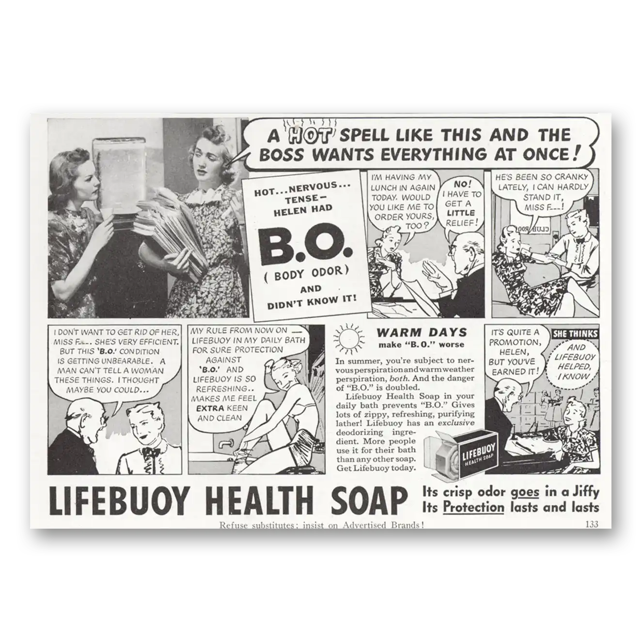 1940 Lifebuoy Soap Health Soap A Hot Spell Like This Vintage Magazine Print Ad