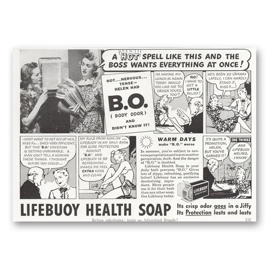 1940 Lifebuoy Soap Health Soap A Hot Spell Like This Vintage Magazine Print Ad