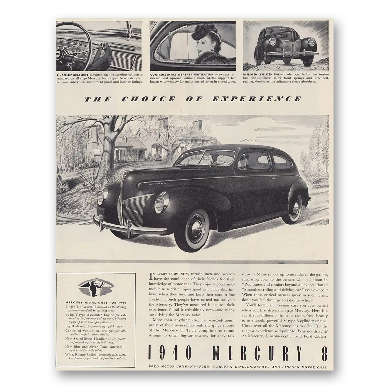 1940 Mercury 8 Choice of Experience Vintage Magazine Print Ad