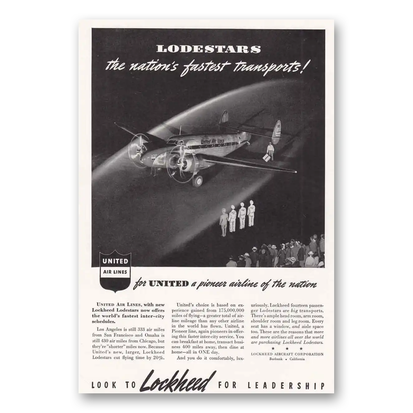 1940 Lockheed Lodestar Fastest Transports Vintage Magazine Print Ad