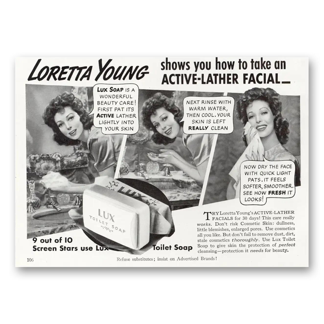 1940 Lux Soap Loretta Young Shows You How Vintage Magazine Print Ad