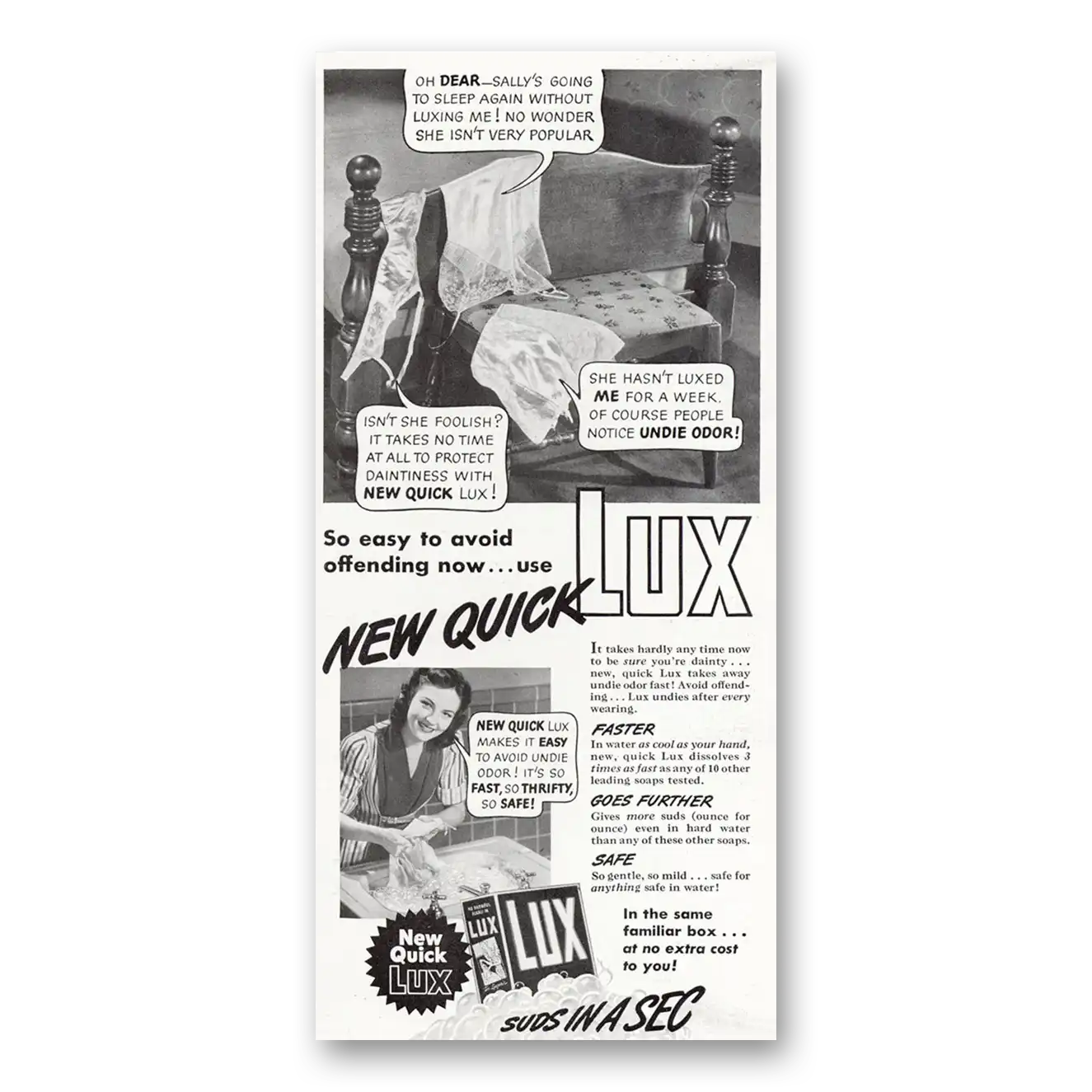 1940 Lux Soap Oh Dear Sally's Going to Sleep Again Vintage Magazine Print Ad