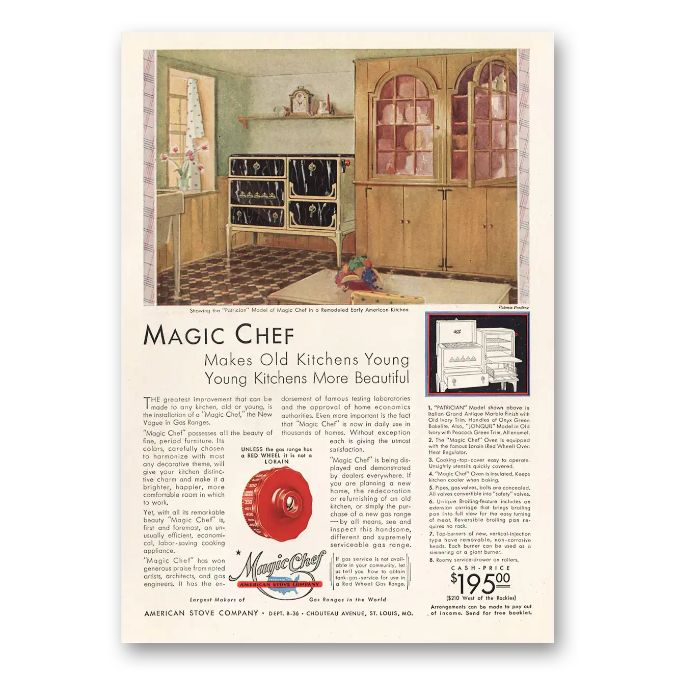 1930 Magic Chef Gas Ranges Makes Old Kitchens Young Vintage Magazine Print Ad