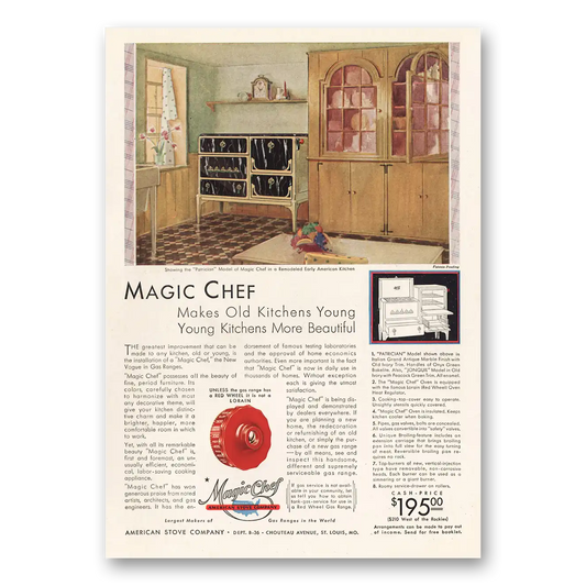 1930 Magic Chef Gas Ranges Makes Old Kitchens Young Vintage Magazine Print Ad